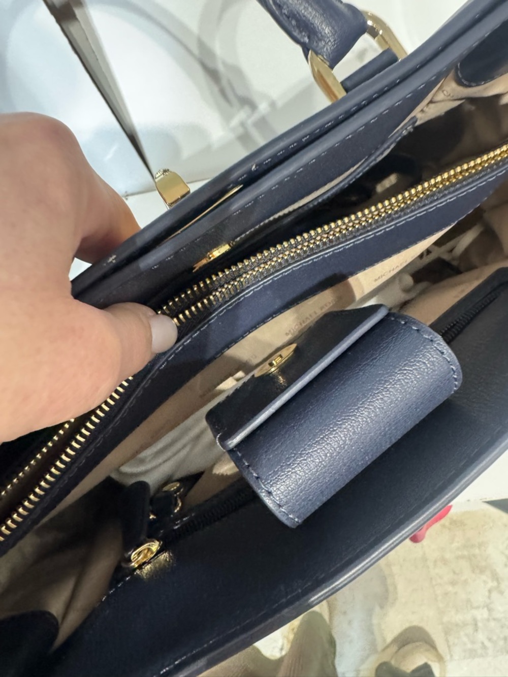 Michael kors Navy Leather Top-Handle Satchel with Gold Hardware - Picture 5 of 5